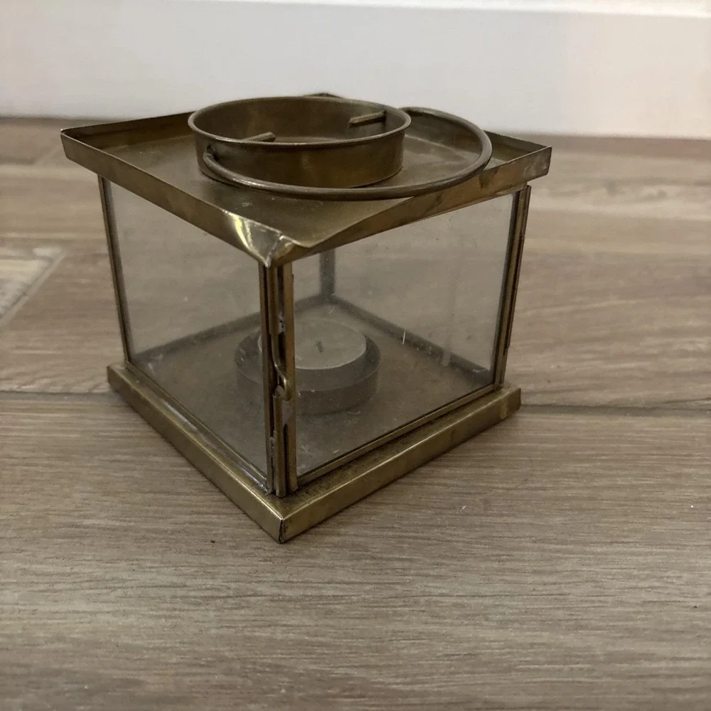 Vintage Solid Brass Lantern Style‎ Light Fixture W/ Candle- See Bent Edge